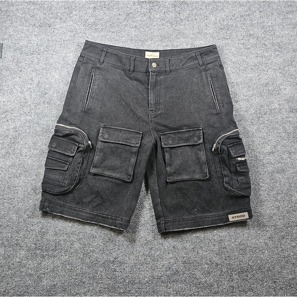 Misunderstood STOOD Double Cargo Denim Shorts Men's Size 36 Black Streetwear
